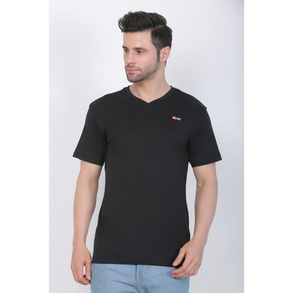 Men's Cotton Jersey V Neck Plain Tshirt (Black) - Image 3