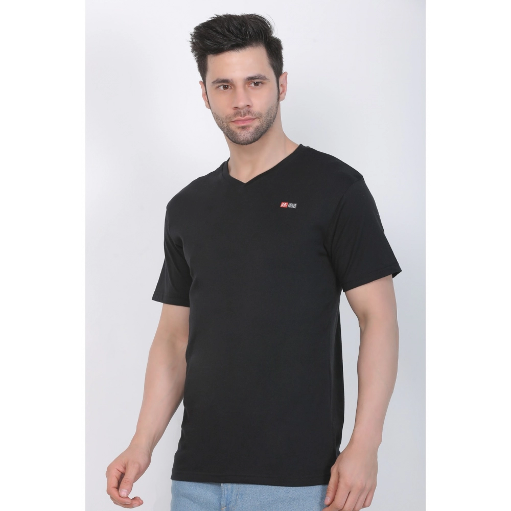 Men's Cotton Jersey V Neck Plain Tshirt (Black) - Image 4