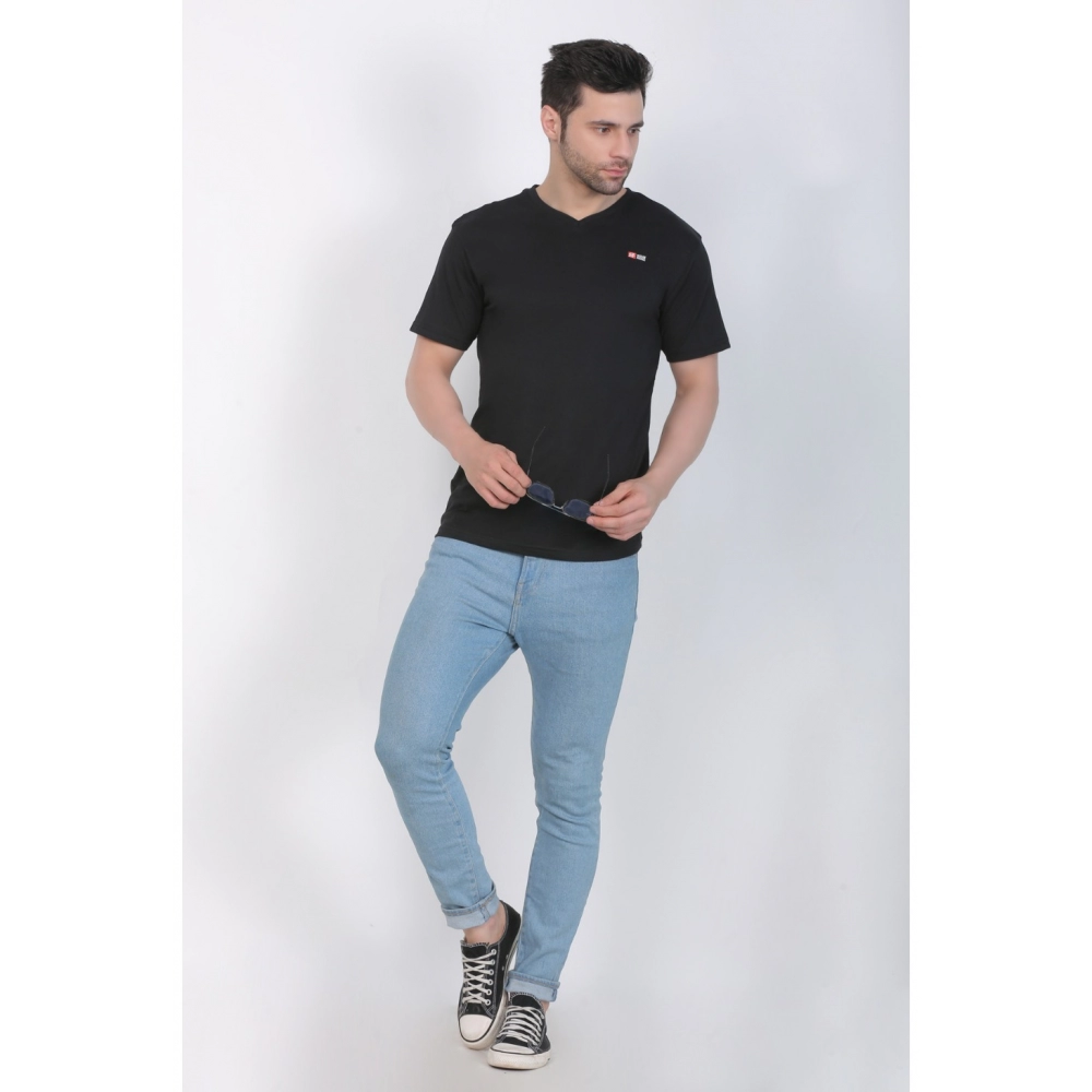 Men's Cotton Jersey V Neck Plain Tshirt (Black) - Image 8