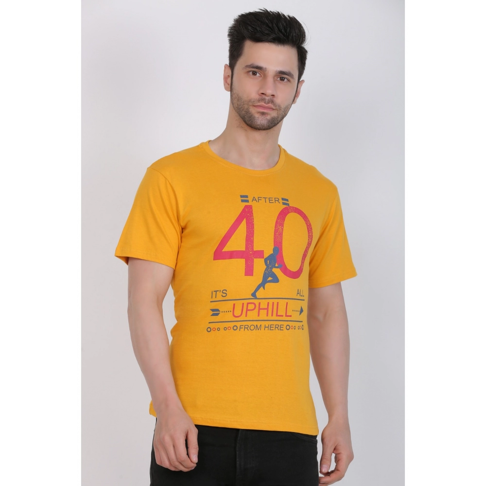 Men's Cotton Jersey Round Neck Printed Tshirt (Mustard Yellow) - Image 8