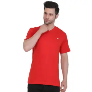 Men's Cotton Jersey V Neck Plain Tshirt (Red)