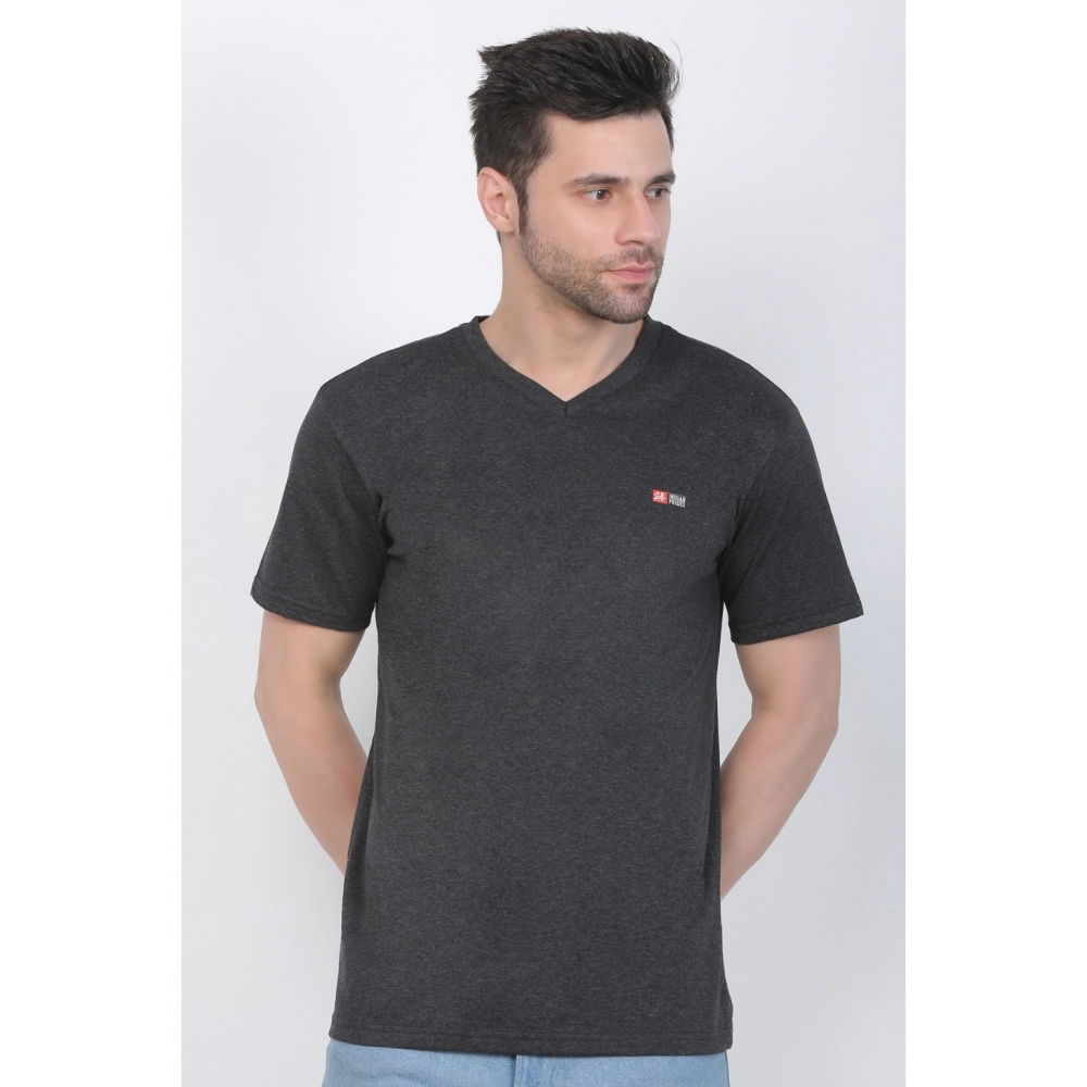 Men's Cotton Jersey V Neck Plain Tshirt (Charcoal Melange) - Image 3