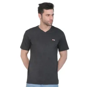 Men's Cotton Jersey V Neck Plain Tshirt (Charcoal Melange)