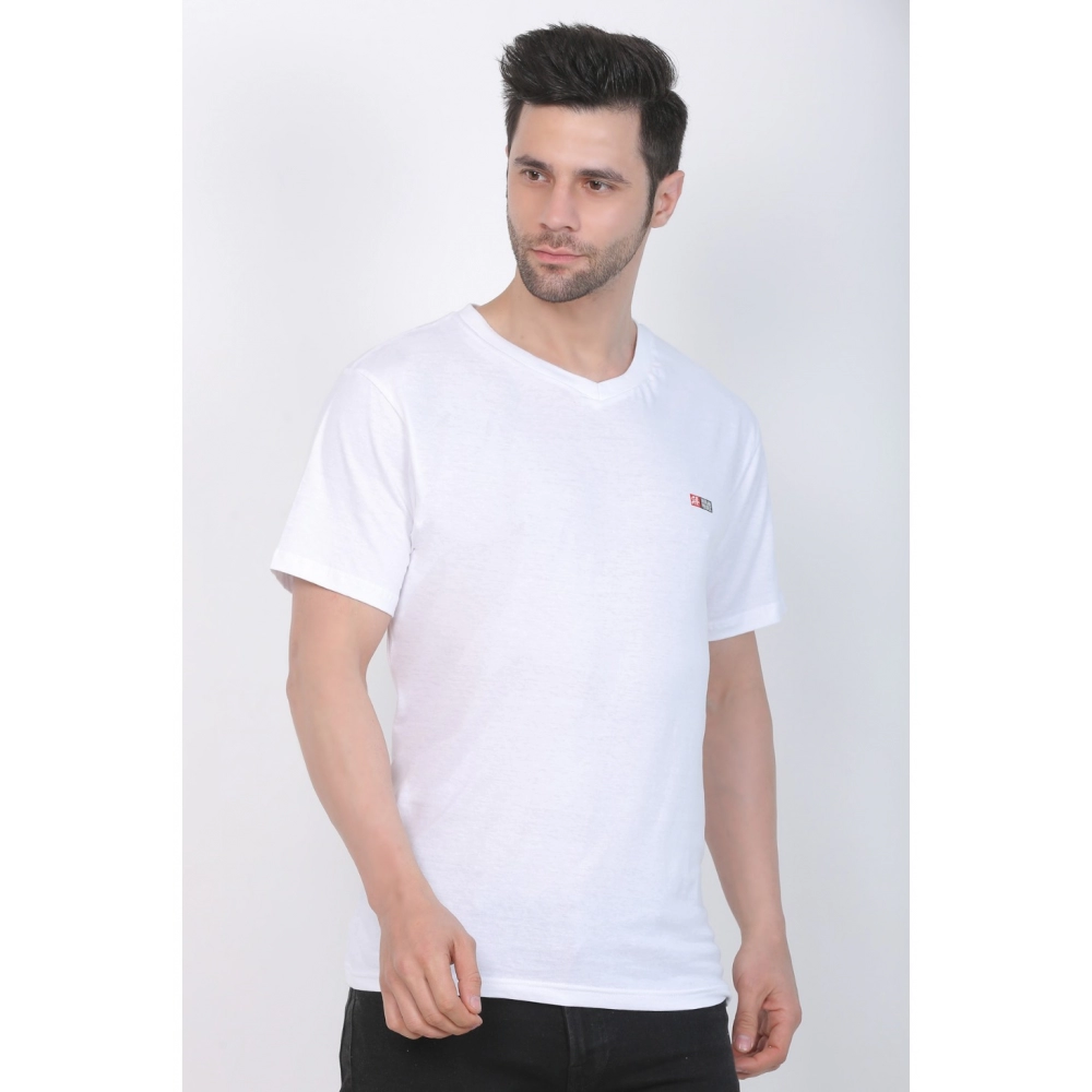 Men's Cotton Jersey V Neck Plain Tshirt (White) - Image 5