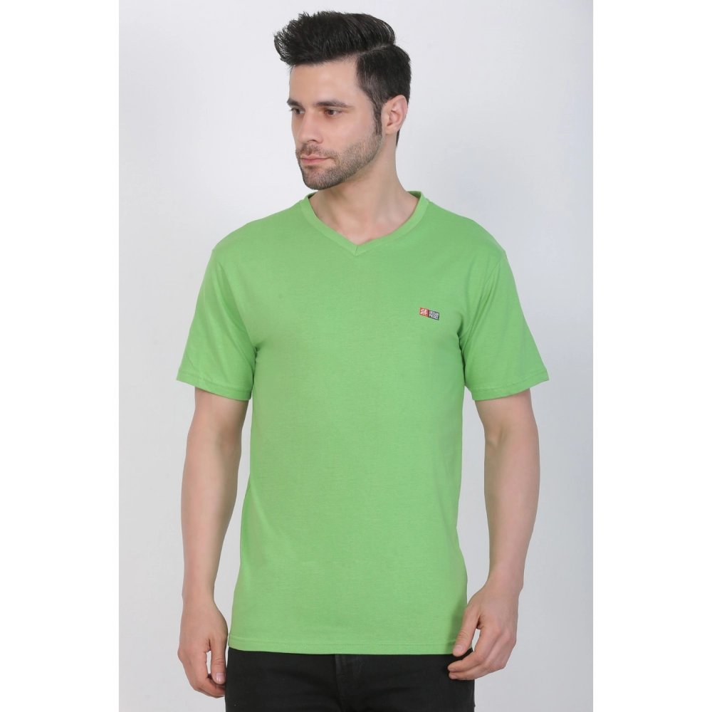 Men's Cotton Jersey V Neck Plain Tshirt (Pale Green) - Image 3