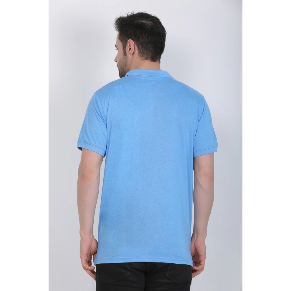 Men's Poly Viscose Polo Plain Tshirt (Blue Melange) - Image 4