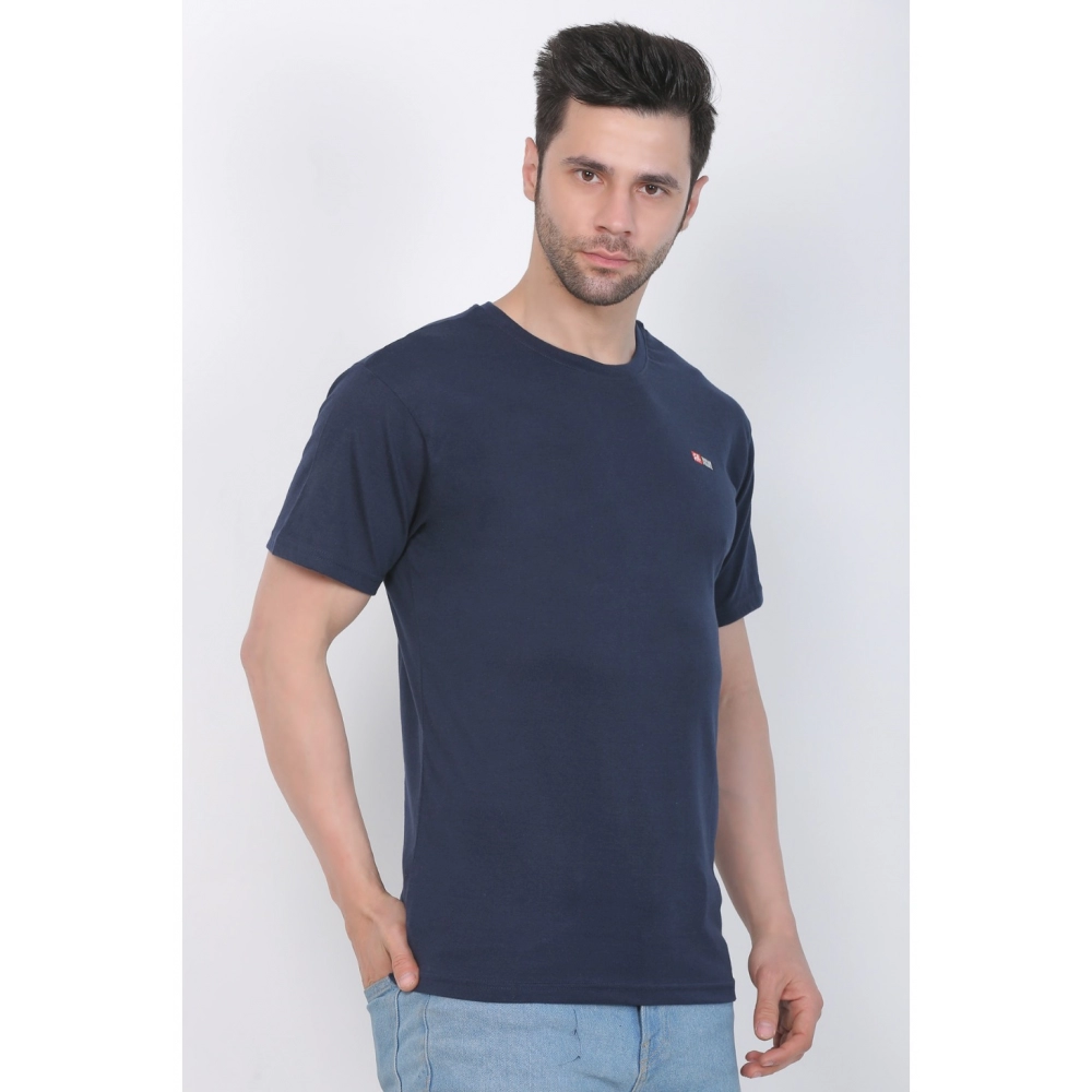 Men's Cotton Jersey Round Neck Plain Tshirt (Navy) - Image 6