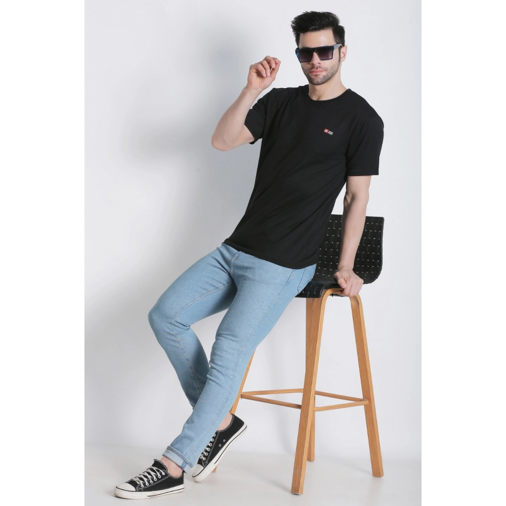 Men's Cotton Jersey Round Neck Plain Tshirt (Black) - Image 4
