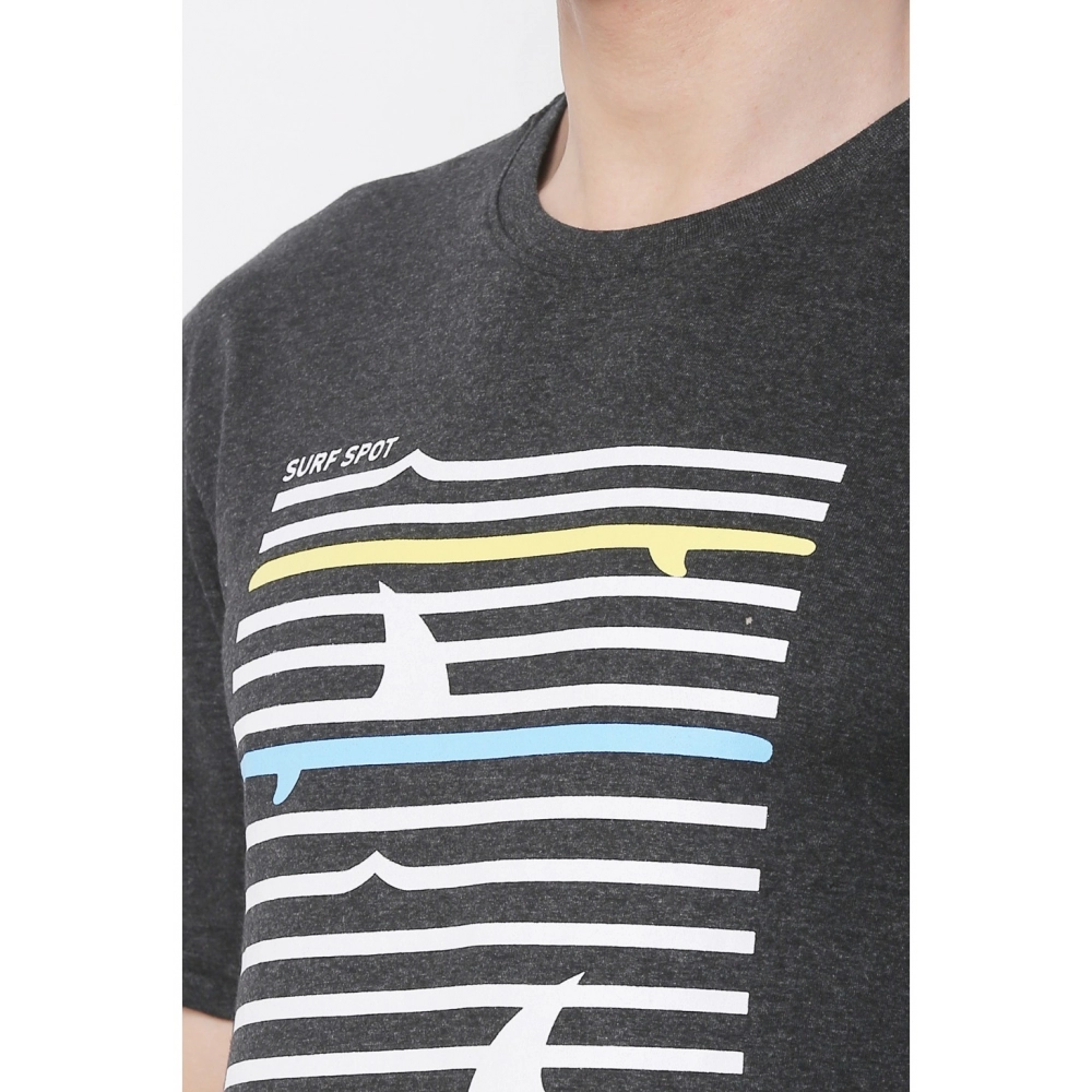 Men's Cotton Jersey Round Neck Printed Tshirt (Charcoal Melange) - Image 5