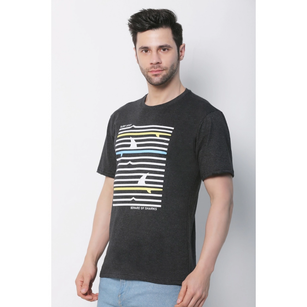 Men's Cotton Jersey Round Neck Printed Tshirt (Charcoal Melange) - Image 8