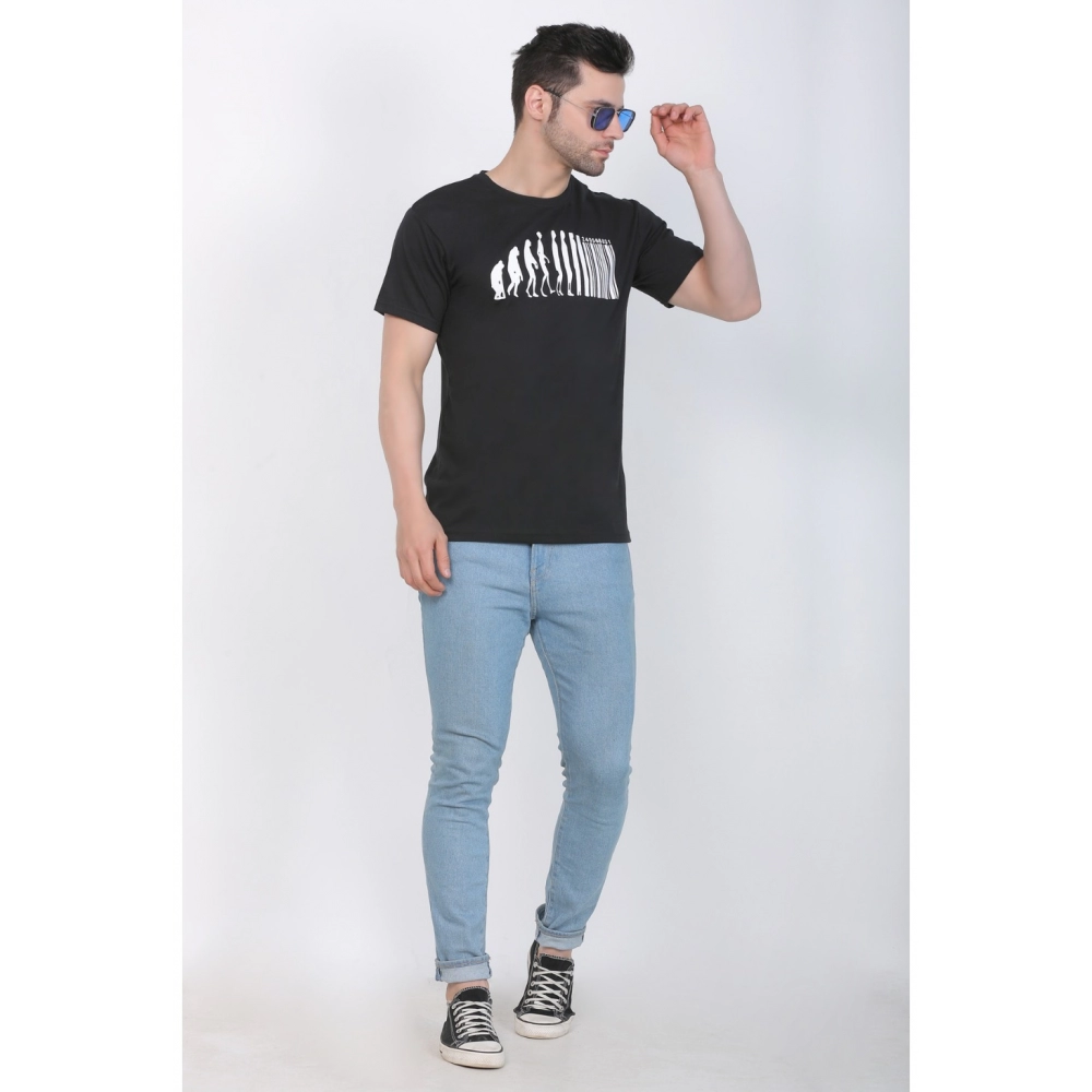 Men's Cotton Jersey Round Neck Printed Tshirt (Black) - Image 4
