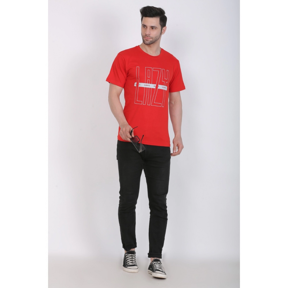 Men's Cotton Jersey Round Neck Printed Tshirt (Red) - Image 4