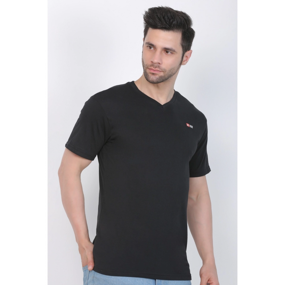Men's Cotton Jersey V Neck Plain Tshirt (Black) - Image 5