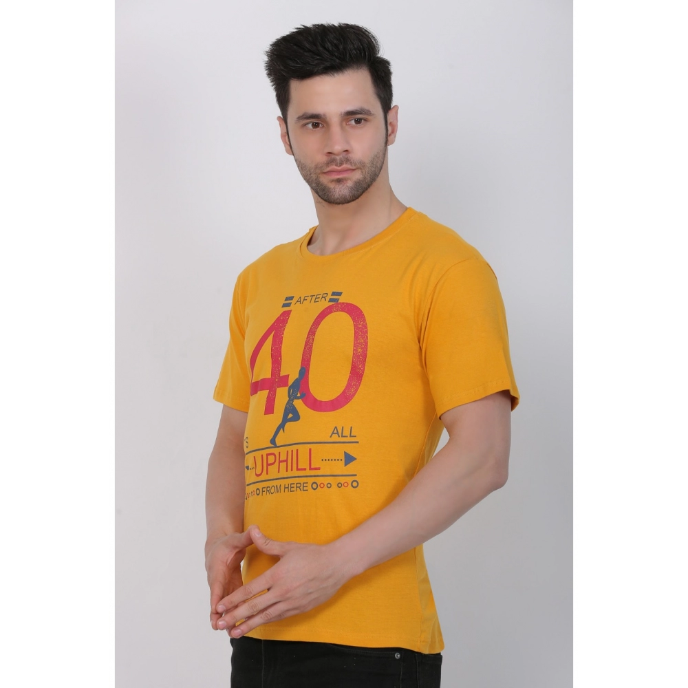 Men's Cotton Jersey Round Neck Printed Tshirt (Mustard Yellow) - Image 6