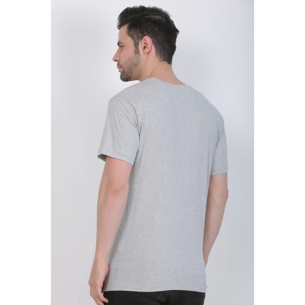 Men's Cotton Jersey V Neck Plain Tshirt (Grey Melange) - Image 2