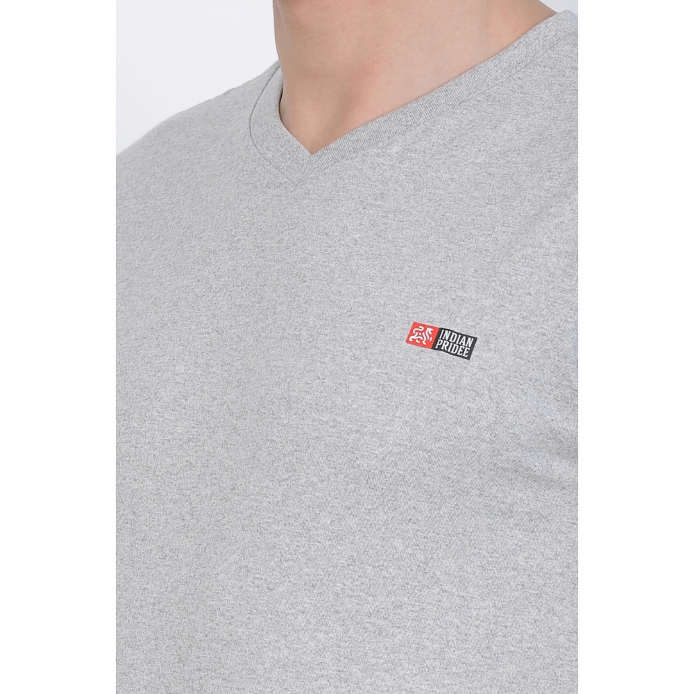 Men's Cotton Jersey V Neck Plain Tshirt (Grey Melange) - Image 4