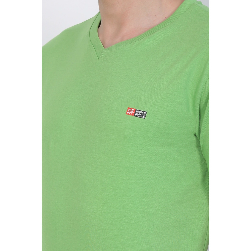 Men's Cotton Jersey V Neck Plain Tshirt (Pale Green) - Image 5