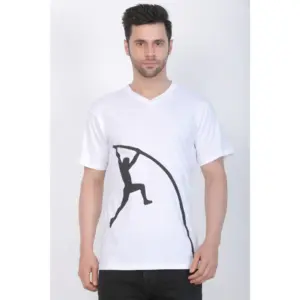 Men's Cotton Jersey V Neck Printed Tshirt (White)