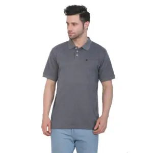 Men's Poly Viscose Polo Plain Tshirt (Charcoal Melange)