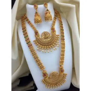 Women's Traditional Haram Necklace and Earrings Set (Combo, Free Size)