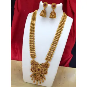 Women's Gold Plated Necklace and Earrings Set with Kundan Work (Multi Color, Free Size)