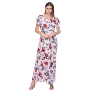 Women's Crepe Floral Sleeveless Full Length Gown(Peach)