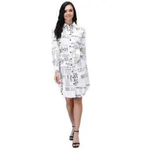 Women's Crepe Paper Print Full Sleeve Short Tops(White)