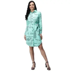 Women's Crepe Paper Print Full Sleeve Short Tops(Blue)