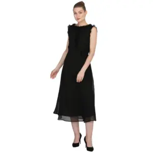 Women's Georgette Solid Sleeveless Full Length Gown(Black)