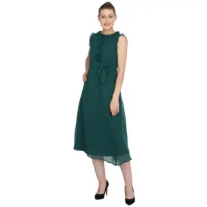 Women's Georgette Solid Sleeveless Full Length Gown(Green)