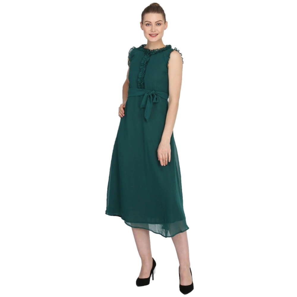 Women's Georgette Solid Sleeveless Full Length Gown(Green)