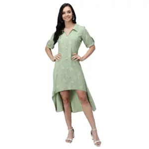 Women's Rayon Printed Half Sleeve Short Tops(Lime Green)