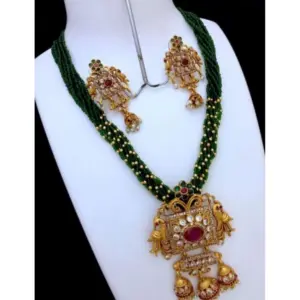 Women's Elite Moti Mala Ad Pendal Jewellery Set (Green, Free Size)