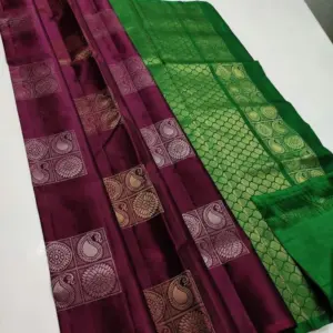 Women's Borderless Kanjivaram Silk Sarees With Unstitched Blouse (Brown)