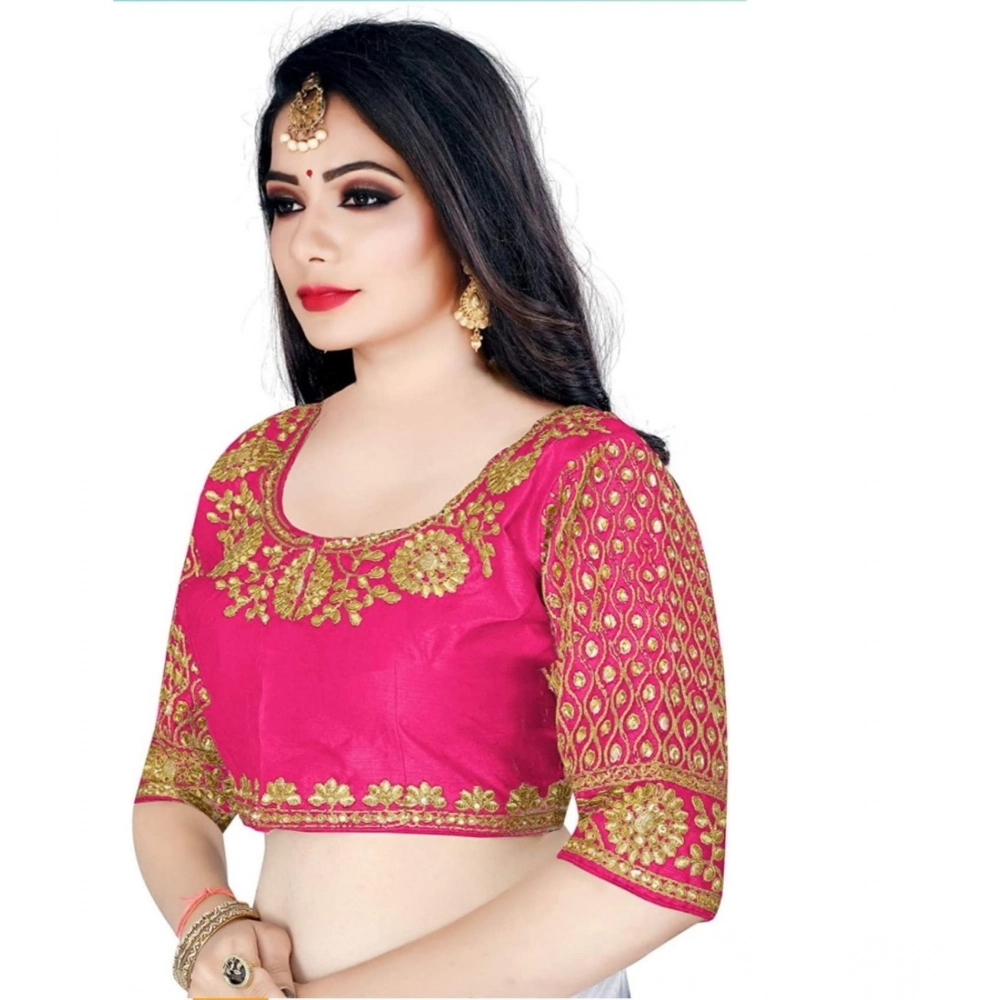 Women's Half Sleeve Ultra satin Readymade Blouse (Pink, Free Size: Up To 34 Inch) - Image 3