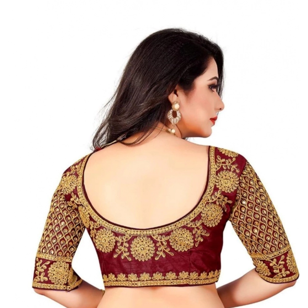 Women's Half Sleeve Ultra satin Readymade Blouse (Maroon, Free Size: Up To 34 Inch) - Image 3