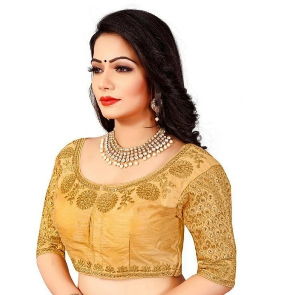 Women's Half Sleeve Ultra satin Readymade Blouse (Beige, Free Size: Up To 34 Inch) - Image 2