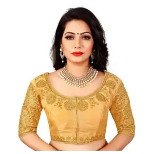 Women's Half Sleeve Ultra satin Readymade Blouse (Beige, Free Size: Up To 34 Inch)