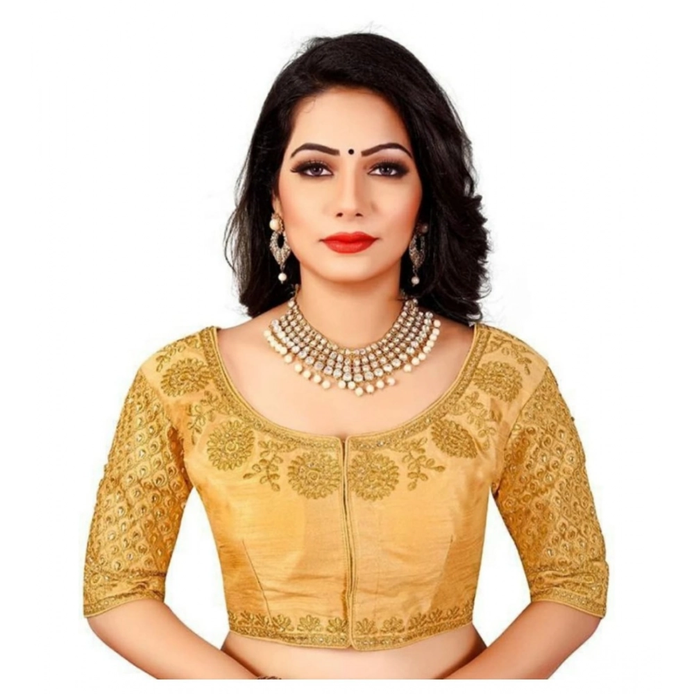 Women's Half Sleeve Ultra satin Readymade Blouse (Beige, Free Size: Up To 34 Inch)