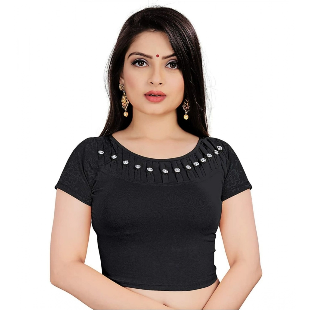 Women's Half Sleeve Cotton lycra Readymade Blouse (Black, Free Size: Up To 34 Inch)