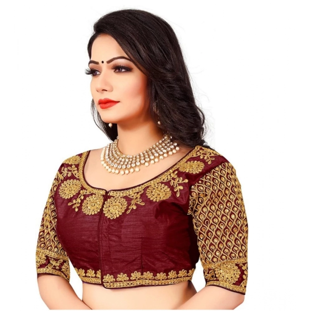 Women's Half Sleeve Ultra satin Readymade Blouse (Maroon, Free Size: Up To 34 Inch) - Image 2