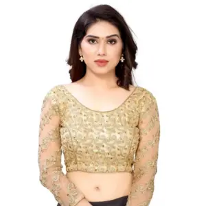 Women's 3/4th Sleeve Silk Blend Readymade Blouse (Beige, Free Size: Up To 34 Inch)