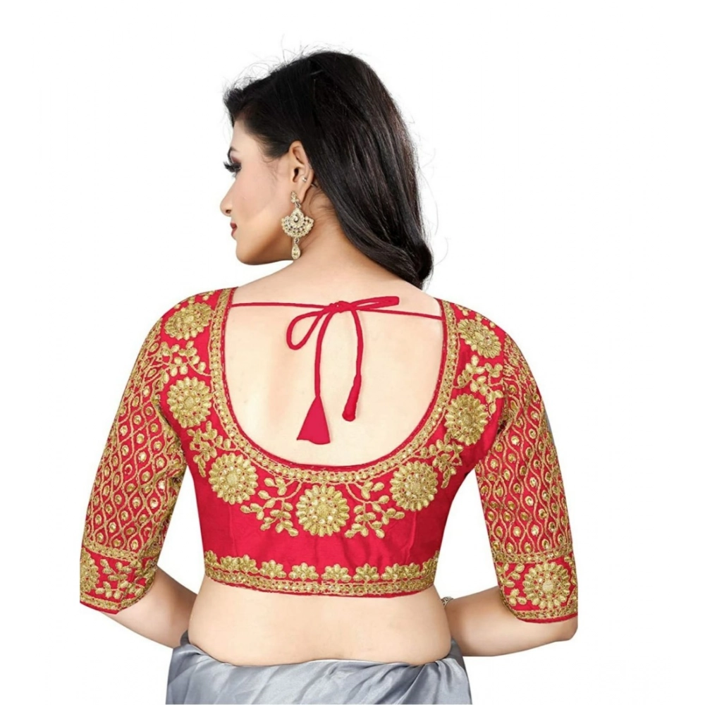 Women's Half Sleeve Ultra satin Readymade Blouse (Red, Free Size: Up To 34 Inch) - Image 2