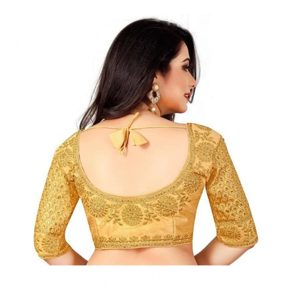 Women's Half Sleeve Ultra satin Readymade Blouse (Beige, Free Size: Up To 34 Inch) - Image 3
