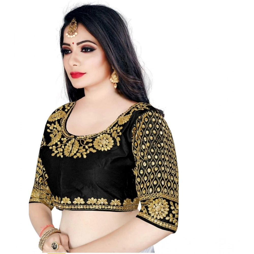Women's Half Sleeve Ultra satin Readymade Blouse (Black, Free Size: Up To 34 Inch) - Image 3