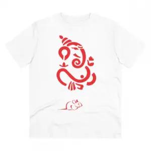 Men's PC Cotton Ganesh Printed T Shirt (Color: White, Thread Count: 180GSM)