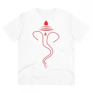 Men's PC Cotton Ganesh Printed T Shirt (Color: White, Thread Count: 180GSM)