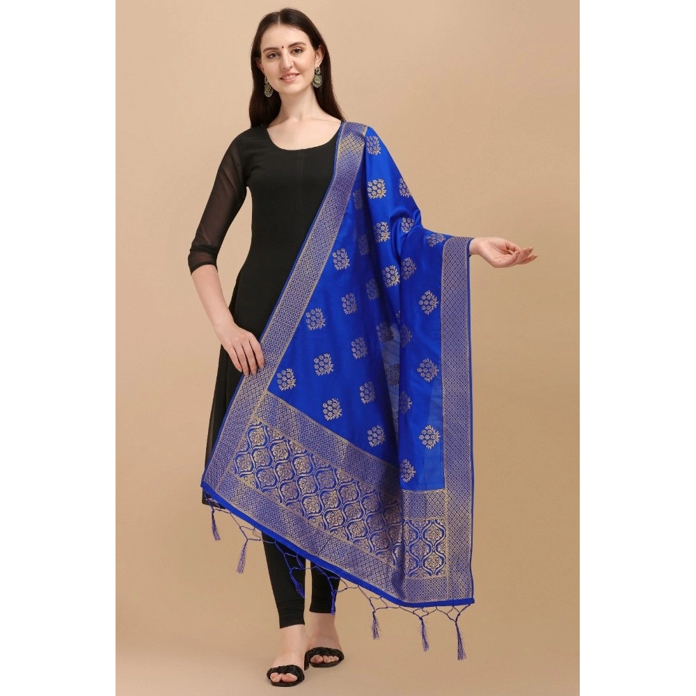 Women's Silk Pure Zari weaving Duppatta (Royal Blue, Length: 2-2.3 Mtrs) - Image 2