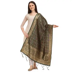 Women's Silk Pure weaving Work Duppatta (Green, Length: 2-2.3 Mtrs)