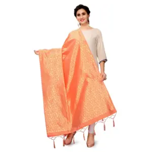 Women's Silk Pure weaving Work Duppatta (Orange, Length: 2-2.3 Mtrs)